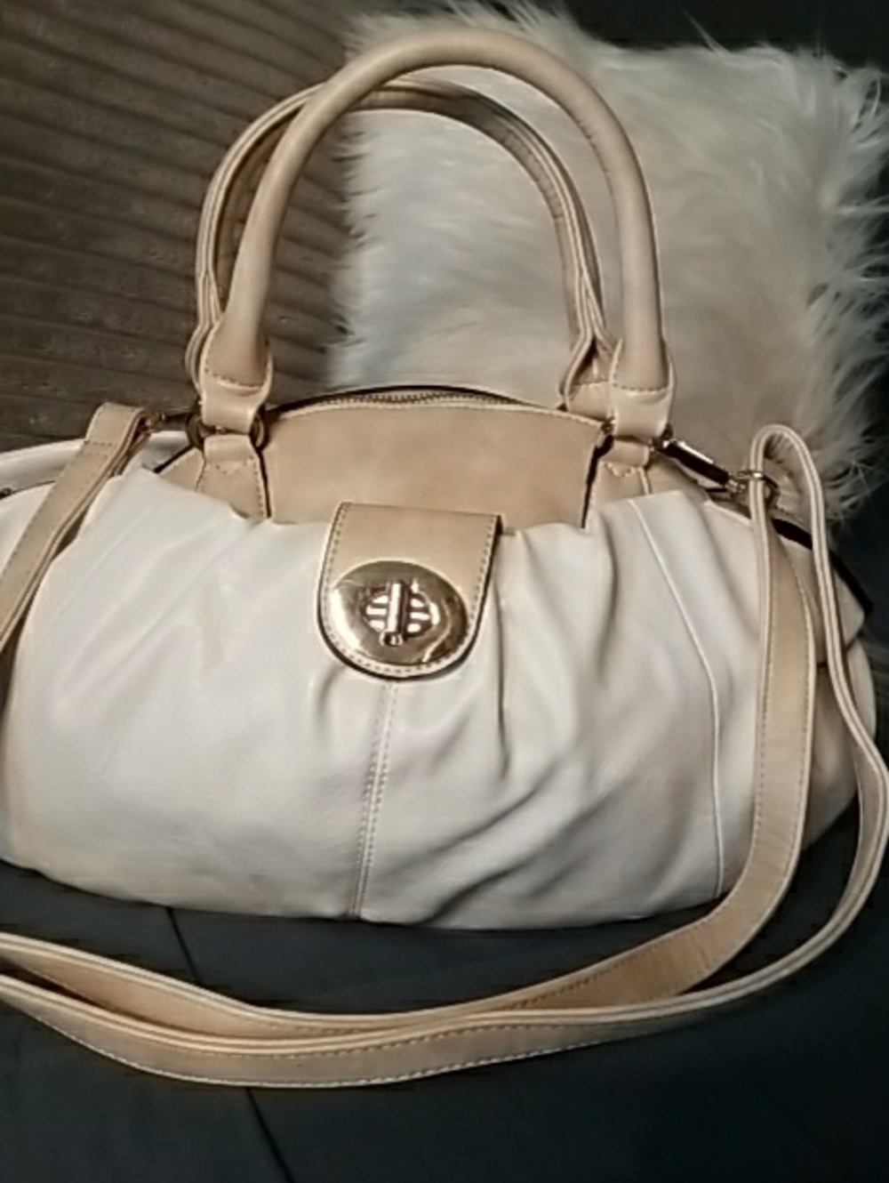 Cream and White Women's Satchel Handbag - Classic Two-Tone Style
